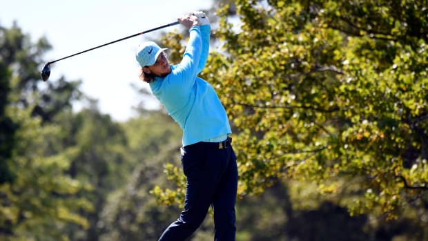 Thomas Pieters plays his shot from the second tee during the final round of the U.S. Open golf tournament at Winged Foot Golf Club - West.